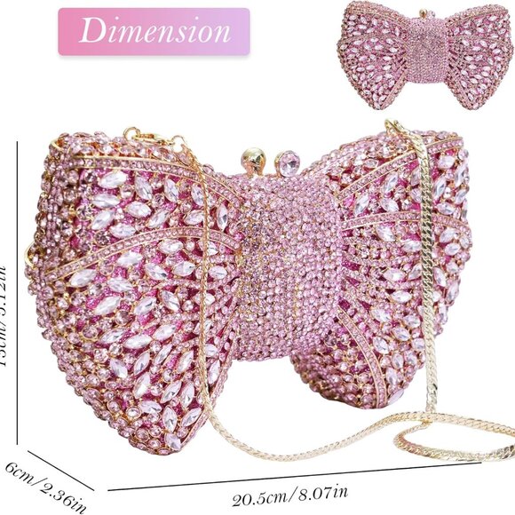 Handmade Inlay Rhinestone Bow Clutch Bag for Women, Sparkling Evening Party Wedd - Picture 6 of 6